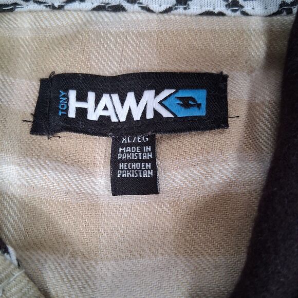 Tony Hawk Flannel Hooded Shirt Mens XL White Cap Tan Plaid Cotton Logo NWT - Picture 5 of 7